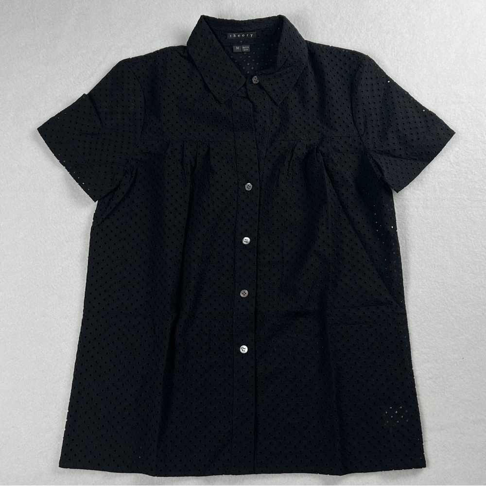 Theory Women’s Eyelet Shama Button Front Blouse Black Medium